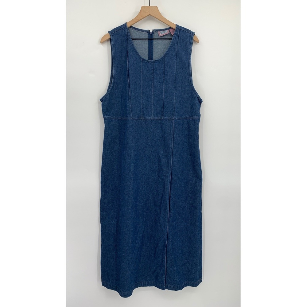 Vintage Denim Dress Womens Large Blue Jumper Y2K 90s Maxi Premier International
